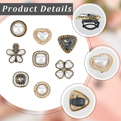 8Pcs 8 Styles Alloy & Glass & ABS Plastic Imitation Pearl Shoe Buckle Clips AJEW-CP0006-84-1