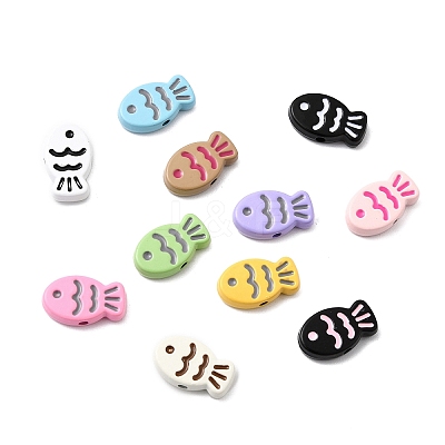 Fish Spray Painted Alloy Enamel Beads FIND-C075-04-1
