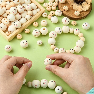 140Pcs 7 Styles Printed Wood Beads WOOD-YW0001-14-1
