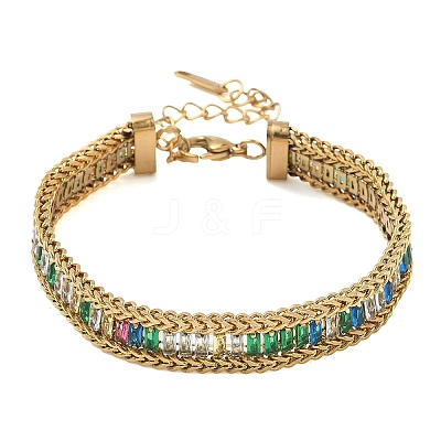 304 Stainless Steel & Glass Wheat Chain Double Layers Bracelets for Women BJEW-F540-08G-1
