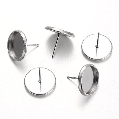 Tarnish Resistant Flat Round Stainless Steel Stud Earring Settings X-STAS-M227-12mm-1