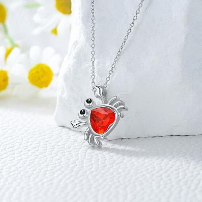 Summer Beach Alloy Rhinestone Crab Pendant Necklaces for Women WG730EC-01-1