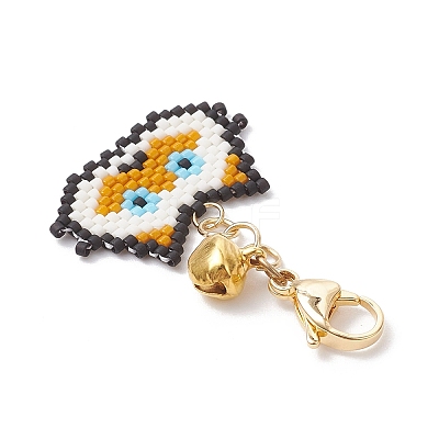 Handmade Glass Seed Beaded Cat Head Shape Pendants Decorations HJEW-MZ00366-02-1