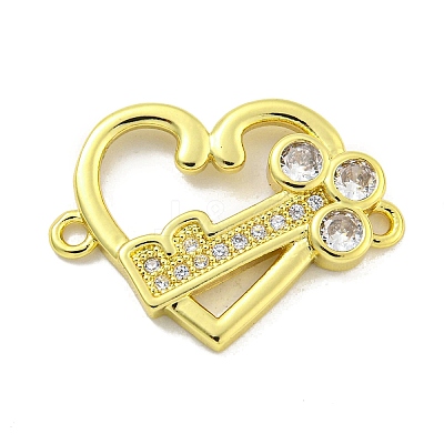 Rack Plating Brass Pave Clear Cubic Zirconia Connector Charms KK-B091-33G-1