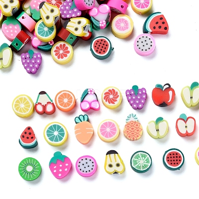 100Pcs Handmade Polymer Clay Fruit Theme Beads CLAY-YW0001-10-1