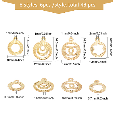 48Pcs 8 Style Rack Plating Brass Pendants KK-CA0002-42-1