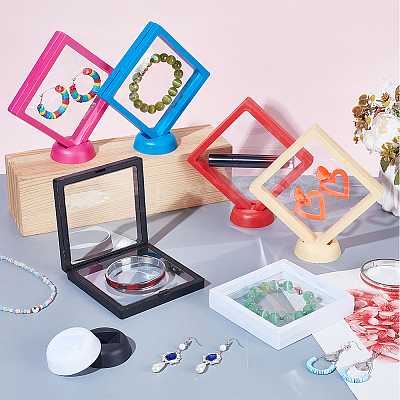 12Pcs 6 Colors Square Transparent PE Thin Film Suspension Jewelry Display Boxes ODIS-GA0001-71-1