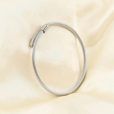 Tarnish Resistant 304 Stainless Steel Open Cuff Bangle with Oval Beaded BJEW-C031-01P-1