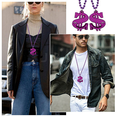 Plastic Dollar Sign Big Pendant Ball Chain Necklaces NJEW-WH0021-81A-1