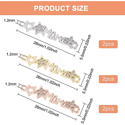 6Pcs 3 Colors Brass Micro Pave Clear Cubic Zirconia Connector Charms ZIRC-BC0001-16-1