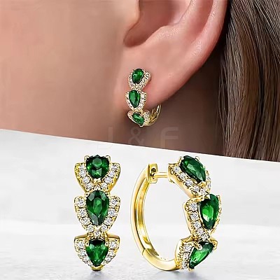 Teardrop Brass Micro Pave Cubic Zirconia Hoop Earrings FS-WG8AD95-06-1