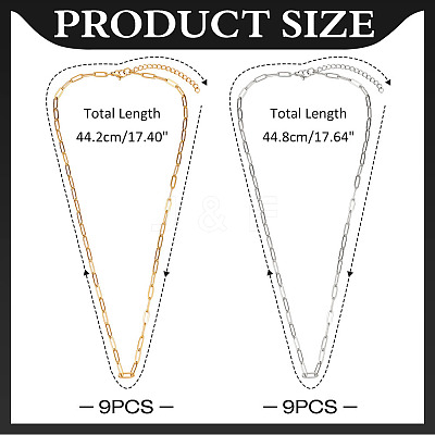 18Pcs 2 Colors 667 Stainless Steel Paperclip Chain Necklaces NJEW-ME0001-08-1