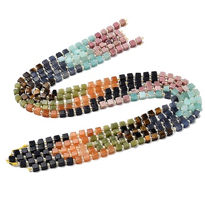 Synthetic Blue Goldstone & Natural Tiger Eye & Red Aventurine & Rhodonite & Dyed White Jade & Chinese Southern Jade Beads Strands G-H333-03C-1