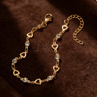 Alloy Crystal Rhinestone Heart Link Chain Bracelets for Women WGEA176-01-1