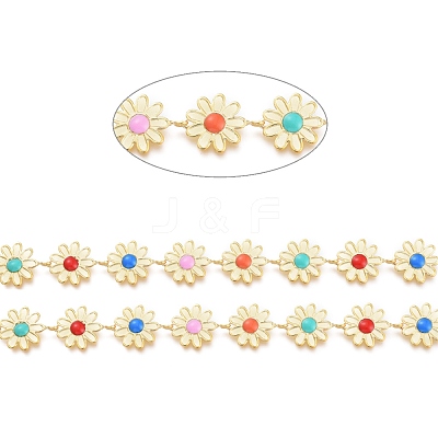 Brass Enamel Flower Link Chains X-CHC-K009-22G-1