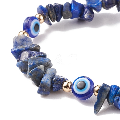 Natural Lapis Lazuli Chips & Resin Evil Eye Braided Bead Bracelet BJEW-JB08495-03-1