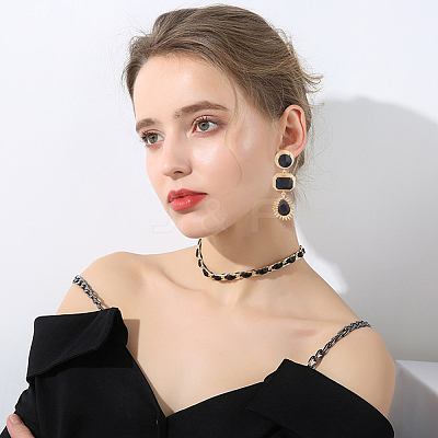 4 Pairs 4 Colors Oval & Teardrop & Rectangle Rhinestone Dangle Stud Earrings EJEW-AN0003-05-1