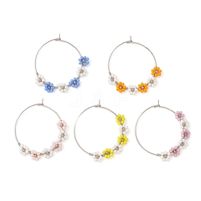 Flower Glass Seed Wine Glass Charms AJEW-JO00189-1