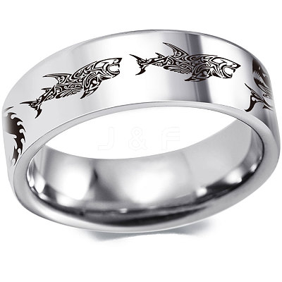 Shark Pattern 201 Stainless Steel Finger Rings FS-WG835B4-01-1