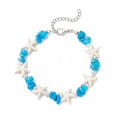 Synthetic Turquoise & ABS Plastic Imitation Pearl Beaded Bracelets for Women BJEW-JB12370-1