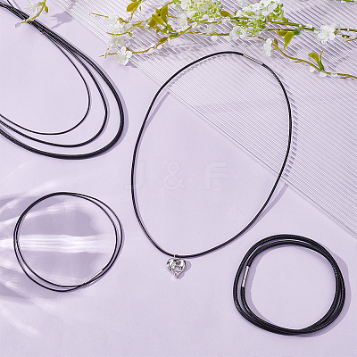6Pcs 3 Styles Black Waxed Cord Necklace Making AJEW-UN0002-31-1