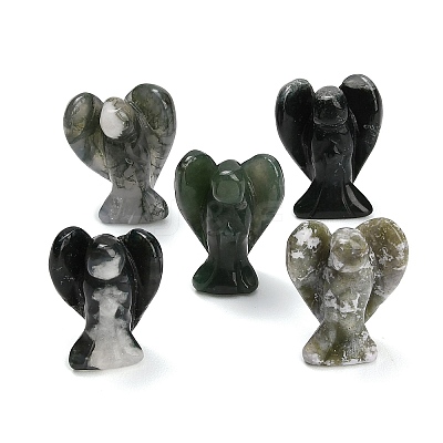 Natural Moss Agate Gemstone Carved Angle Figurines GG-CBA8396-A08-1