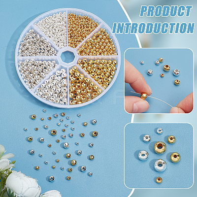 1080Pcs 8 Styles Brass Smooth Round Beads FIND-PH0018-84-1