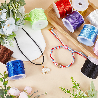 10 Rolls 10 Colors Nylon Satin Rattail Cords NWIR-SC0001-09-1
