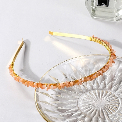 Wire Wrapped Synthetic Sunstone Chip Hair Bands PW-WG27230-01-1