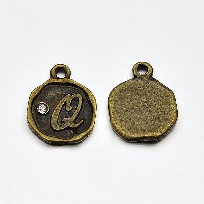Antique Bronze Plated Alloy Rhinestone Charms ALRI-J152-Q-NF-1