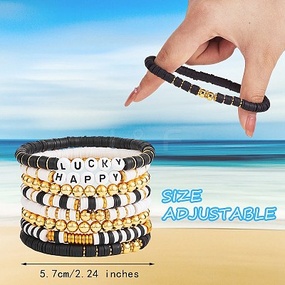 Handmade Polymer Clay Heishi Beads Stretch Bracelets Set BJEW-PH01484-1