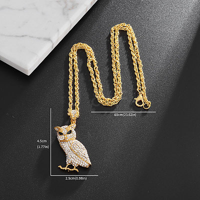 Alloy Full Crystal Rhinestone Owl Pendant Rope Chain Necklaces for Unisex WG4DB42-01-1