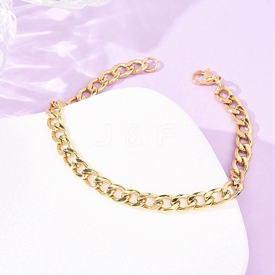 304 Stainless Steel Cuban Link
Chain Bracelets for Women BJEW-F527-06G-1