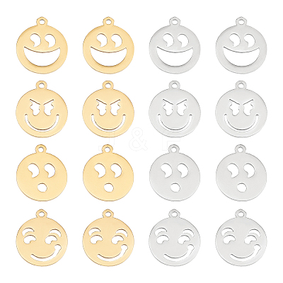 16Pcs 8 Style Ion Plating(IP) 201 Stainless Steel Pendants STAS-DC0006-10-1