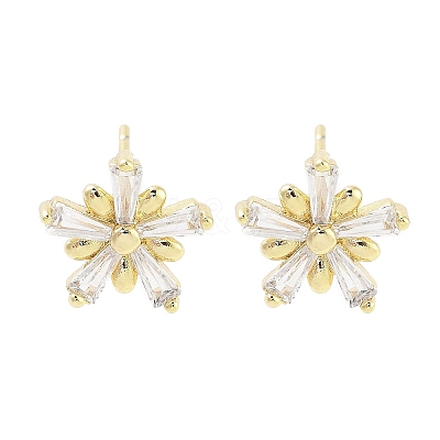 Brass Micro Pave Clear Cubic Zirconia Stud Earrings for Women EJEW-S217-E04-1