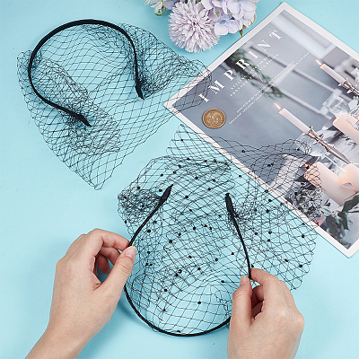 2Pcs 2 Colors Mesh Veil Cloth Hair Bands FIND-OC0003-95A-1