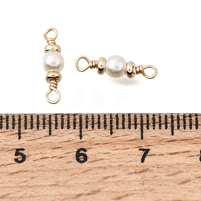 Brass & ABS Plastic Imitation Pearl Round Links Connector Charms KK-C258-03LG-1