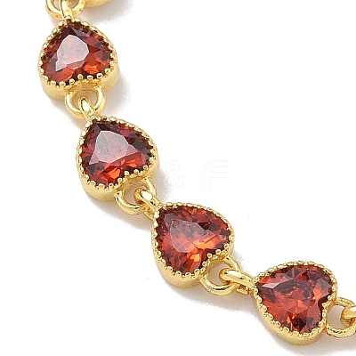 Heart Brass Pave Cubic Zirconia Link Chain Bracelets for Women BJEW-P385-07G-07-1