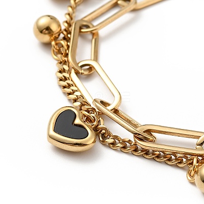 Acrylic Heart and Round Ball Charm Multi-strand Bracelet BJEW-G639-11G-1
