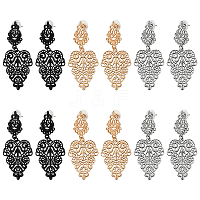6Pairs 3 Colors Alloy Dangle Stud Earrings for Women EJEW-HY0001-16-1