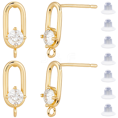 20Pcs Brass Pave Clear Cubic Zirconia Stud Earring Findings KK-BBC0023-21-1