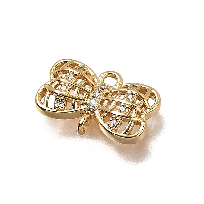 Brass Micro Pave Cubic Zirconia Bowknot Connector Charms KK-B152-09B-G-1