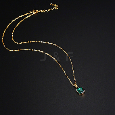 Glass Rectangle Pendant Necklace with Golden Stainless Steel Chains ZR6442-1
