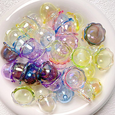 70Pcs 7 Colors UV Plating Acrylic Bead Caps OACR-SP0001-60-1