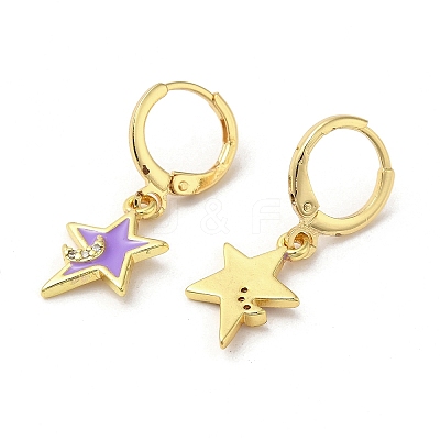Star & Moon Real 18K Gold Plated Brass Dangle Leverback Earrings EJEW-L268-032G-01-1