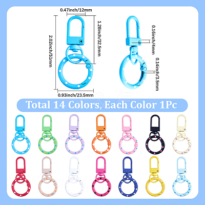 14Pcs 14 Colors Spray Painted Zinc Alloy Keychain Clasps FIND-SC0022-50-1