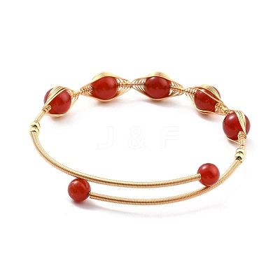 Natural Red Agate Wrapped Cuff Bangle BJEW-A122-04B-1