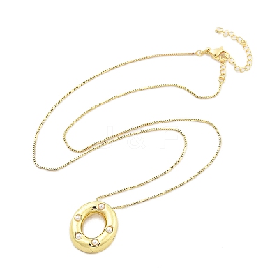 Brass & Plastic Pearl Letter Pendant Box Chain Necklaces for Women NJEW-U017-01G-15-1