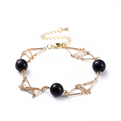 Brass Bar Link Chain Bracelets BJEW-JB04504-1