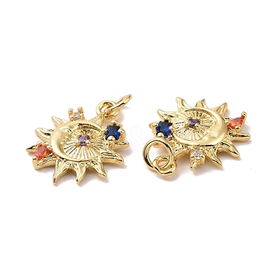 Sun with Moon Brass Micro Pave Colorful Cubic Zirconia Pendants KK-G406-37G-1
